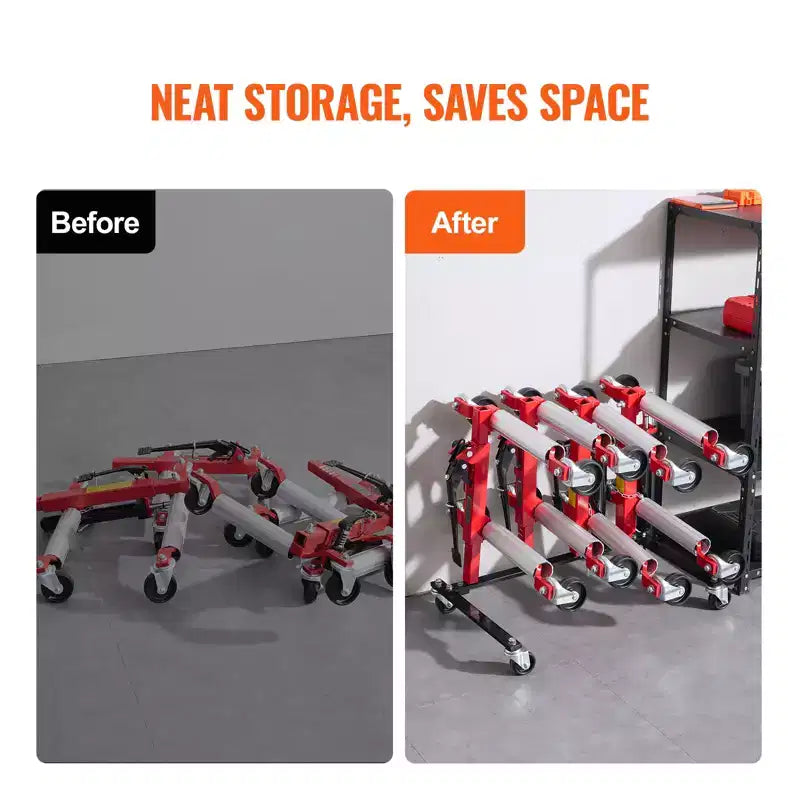 Support de déplacement de voiture, support de rangement avec roues pivotantes à 360°, organisateur de vérin hydraulique à cliquet, capacité de 4 chariots, noir