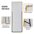 Miroir en alliage d'aluminium rectangulaire pleine longueur avec support pour salon et chambre à coucher
