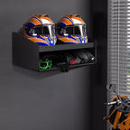 Aluminium Double Helmet Placement Rack, Triple Tray for Shops, Garages, Storerooms - Stores 3 Helmets - Gloves GogglesSides for Hanging Clothes