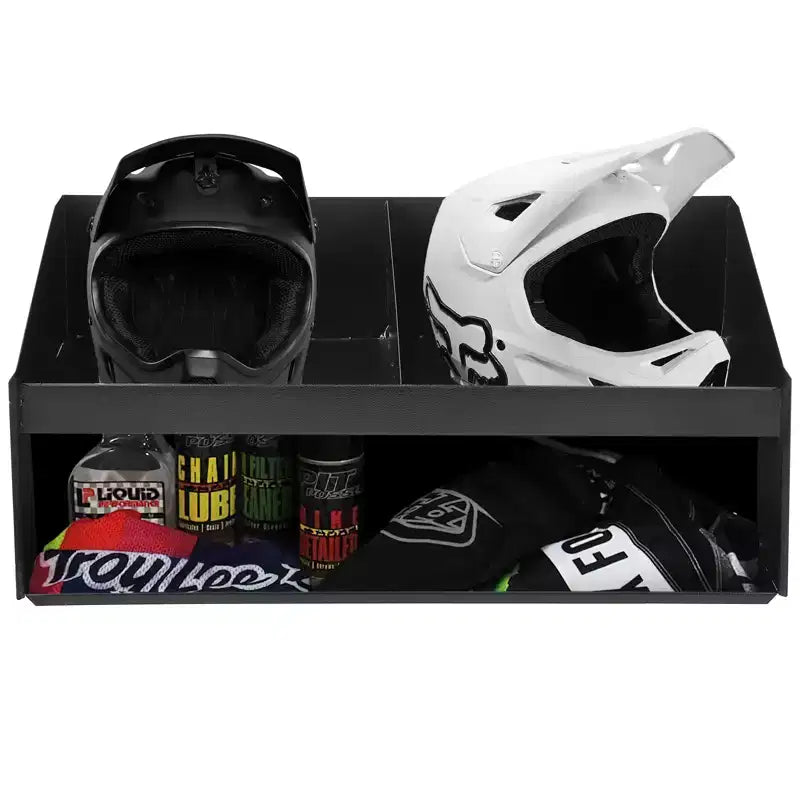 Présentoir Double Casque en Aluminium, Triple Plateau pour Magasins, Garages, Débarras - Range 3 Casques - Gants LunettesCrochets Latéraux pour Suspendre les Vêtements
