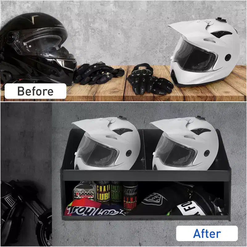 Présentoir Double Casque en Aluminium, Triple Plateau pour Magasins, Garages, Débarras - Range 3 Casques - Gants LunettesCrochets Latéraux pour Suspendre les Vêtements