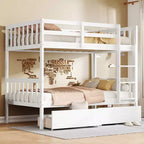 Okak 77.3IN Twin-Over-Twin Bunk Bed with 2 Storage Drawers, Mutifunction Bed Frames can Convertible into 2 Twin Beds for Bedroom, Kids Room, White