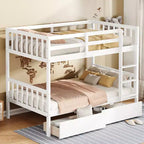 Lit superposé jumeaux de 77,3 pouces avec 2 tiroirs de rangement, cadre de lit multifonction convertible en 2 lits jumeaux pour chambre à coucher, chambre d'enfant, blanc