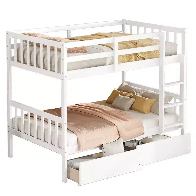 Lit superposé jumeaux de 77,3 pouces avec 2 tiroirs de rangement, cadre de lit multifonction convertible en 2 lits jumeaux pour chambre à coucher, chambre d'enfant, blanc