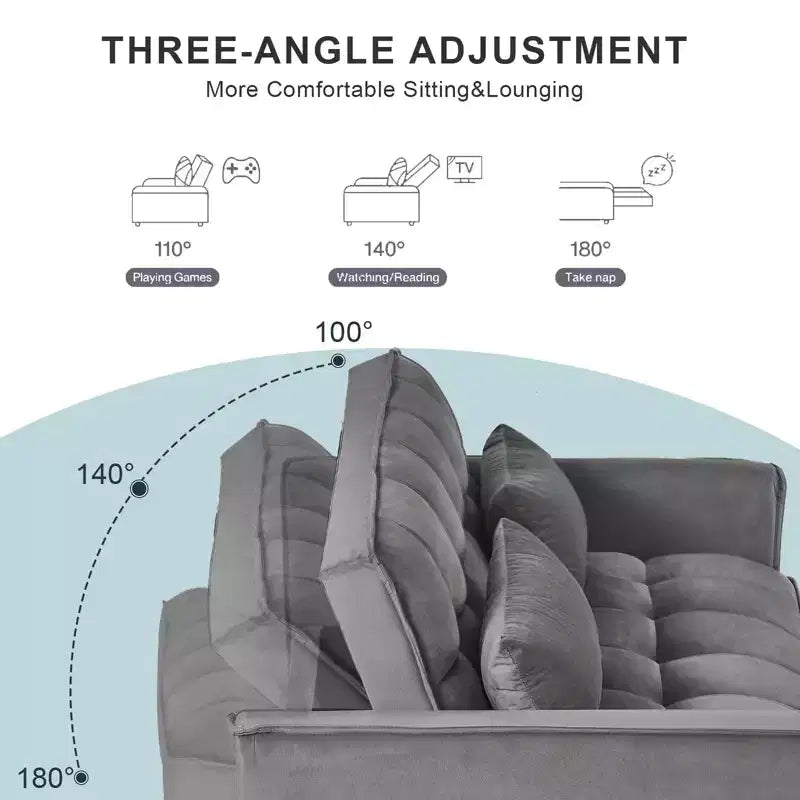 Canapé convertible avec dossier réglable, causeuse en velours avec coussins, convient pour le salon, gris foncé.