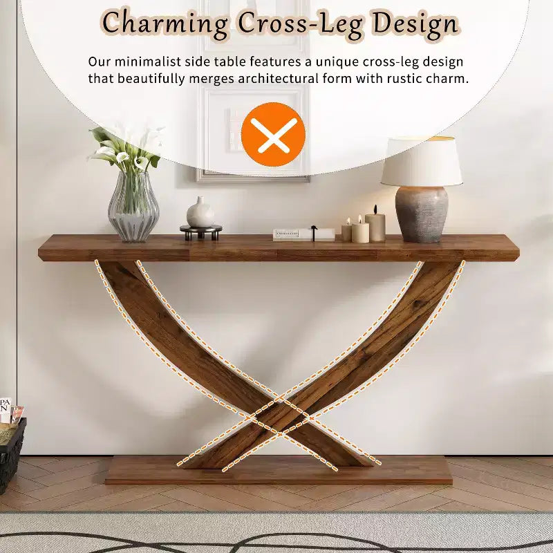Console moderne de 145 cm avec pieds en croix, table d'entrée minimaliste avec plateau épais, table d'appoint pour salon, couloir
