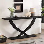 Console moderne de 145 cm avec pieds en croix, table d'entrée minimaliste avec plateau épais, table d'appoint pour salon, couloir