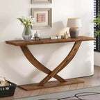 Console moderne de 145 cm avec pieds en croix, table d'entrée minimaliste avec plateau épais, table d'appoint pour salon, couloir