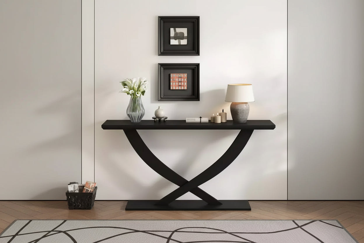 Okak 57IN Modern Console Table with Cross-Leg Design, Minimalism Entryway Table with Heavy Tabletop, Accent Table for Living Room, Hallway
