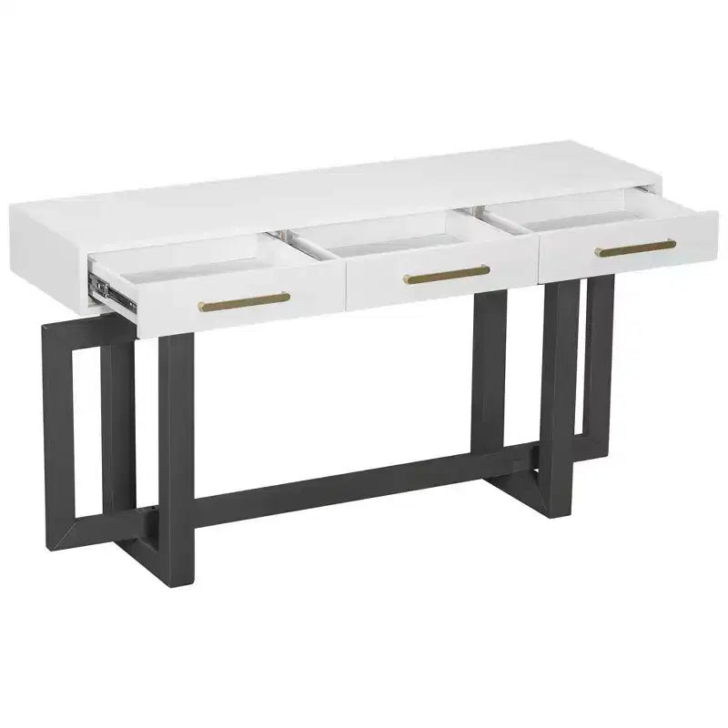 Console Élégante de 145 cm avec Pieds au Design Unique, Table d'entrée avec 3 Tiroirs et Poignées Métalliques, Table de Couloir pour Salon, Foyer