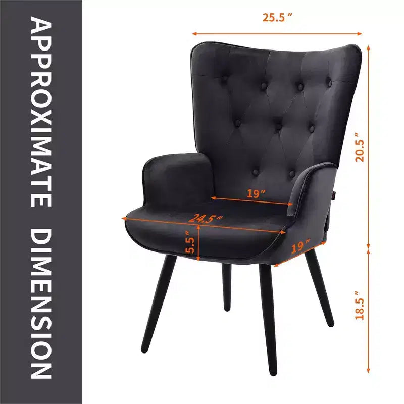 Fauteuil d'appoint moderne, fauteuil à oreilles capitonné en velours avec accoudoirs pour bureau à domicile/salon/chambre à coucher