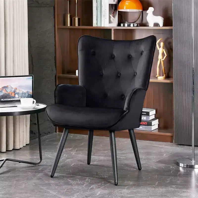 Fauteuil d'appoint moderne, fauteuil à oreilles capitonné en velours avec accoudoirs pour bureau à domicile/salon/chambre à coucher