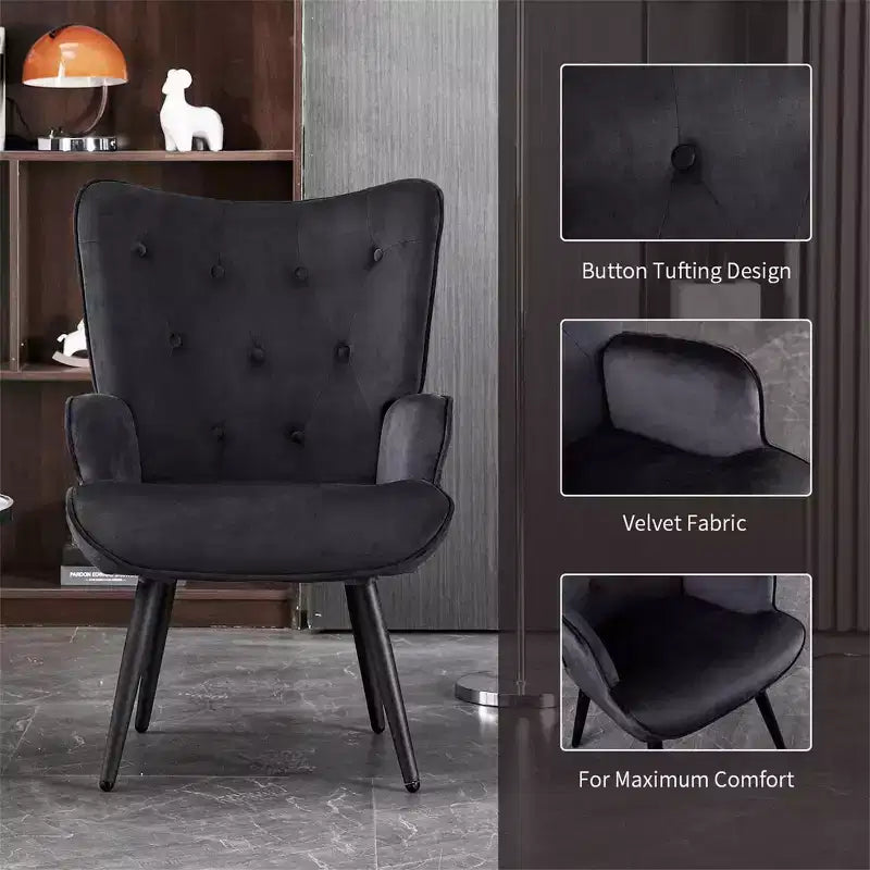 Fauteuil d'appoint moderne, fauteuil à oreilles capitonné en velours avec accoudoirs pour bureau à domicile/salon/chambre à coucher