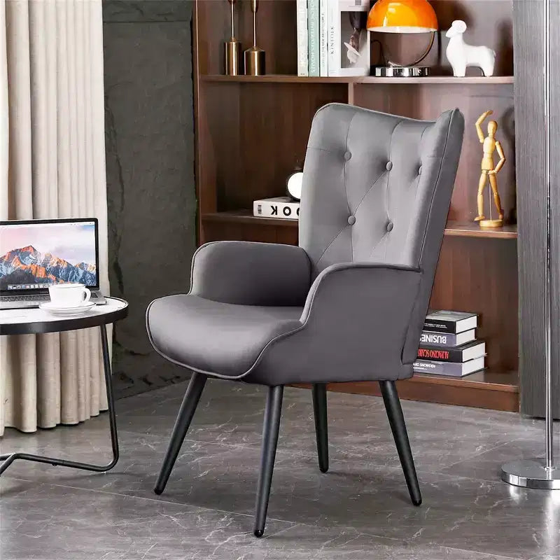 Fauteuil d'appoint moderne, fauteuil à oreilles capitonné en velours avec accoudoirs pour bureau à domicile/salon/chambre à coucher