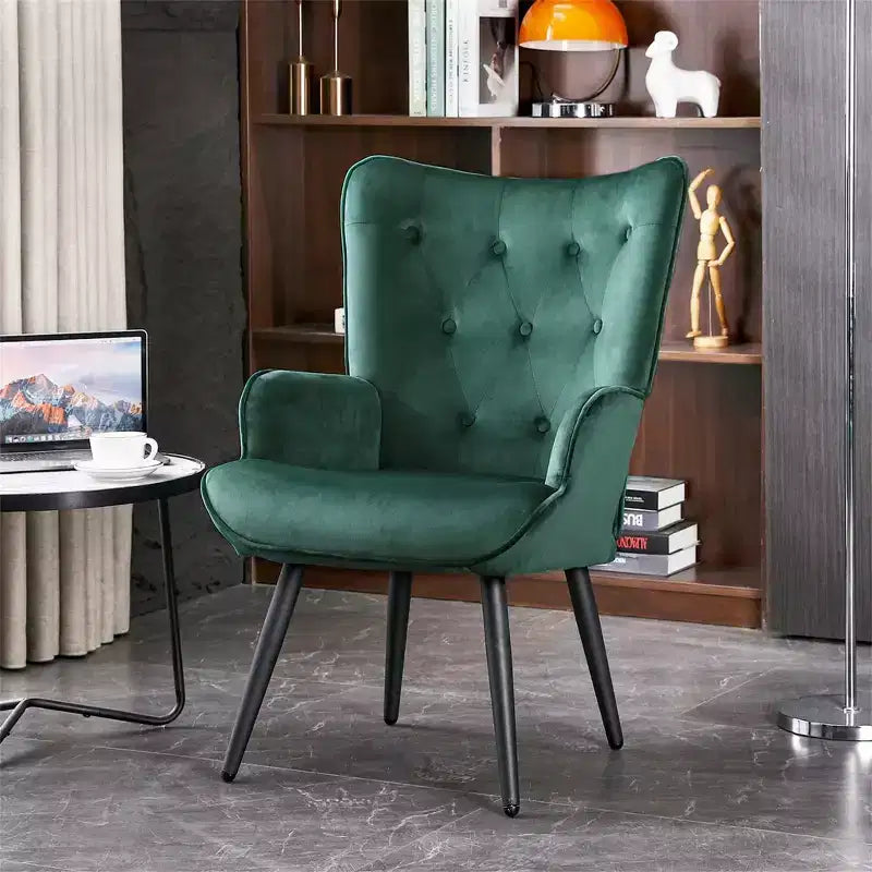 Fauteuil d'appoint moderne, fauteuil à oreilles capitonné en velours avec accoudoirs pour bureau à domicile/salon/chambre à coucher