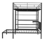 Lit superposé en métal une place et demie sur une place, lit mezzanine en L avec bureau et étagères intégrés