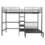 Lit superposé en métal une place et demie sur une place, lit mezzanine en L avec bureau et étagères intégrés