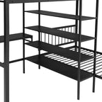 Lit superposé en métal une place et demie sur une place, lit mezzanine en L avec bureau et étagères intégrés