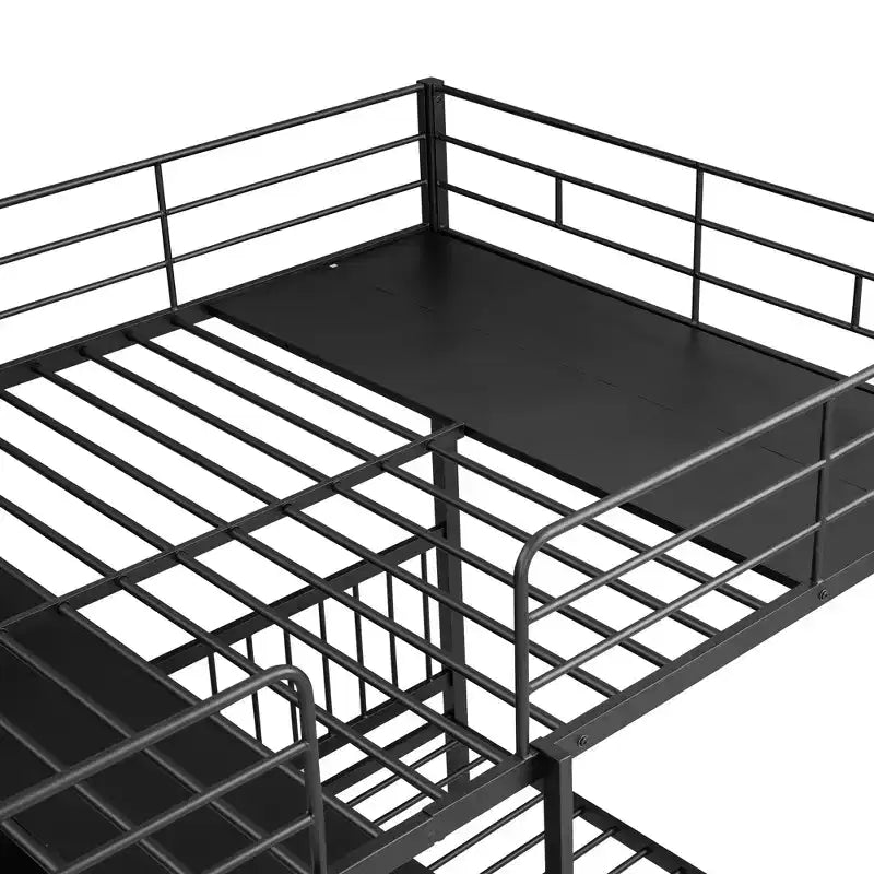 Lit superposé en métal une place et demie sur une place, lit mezzanine en L avec bureau et étagères intégrés