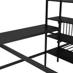 Lit superposé en métal une place et demie sur une place, lit mezzanine en L avec bureau et étagères intégrés