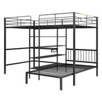Lit superposé en métal une place et demie sur une place, lit mezzanine en L avec bureau et étagères intégrés