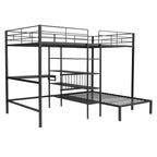 Lit superposé en métal une place et demie sur une place, lit mezzanine en L avec bureau et étagères intégrés