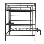 Lit superposé en métal une place et demie sur une place, lit mezzanine en L avec bureau et étagères intégrés