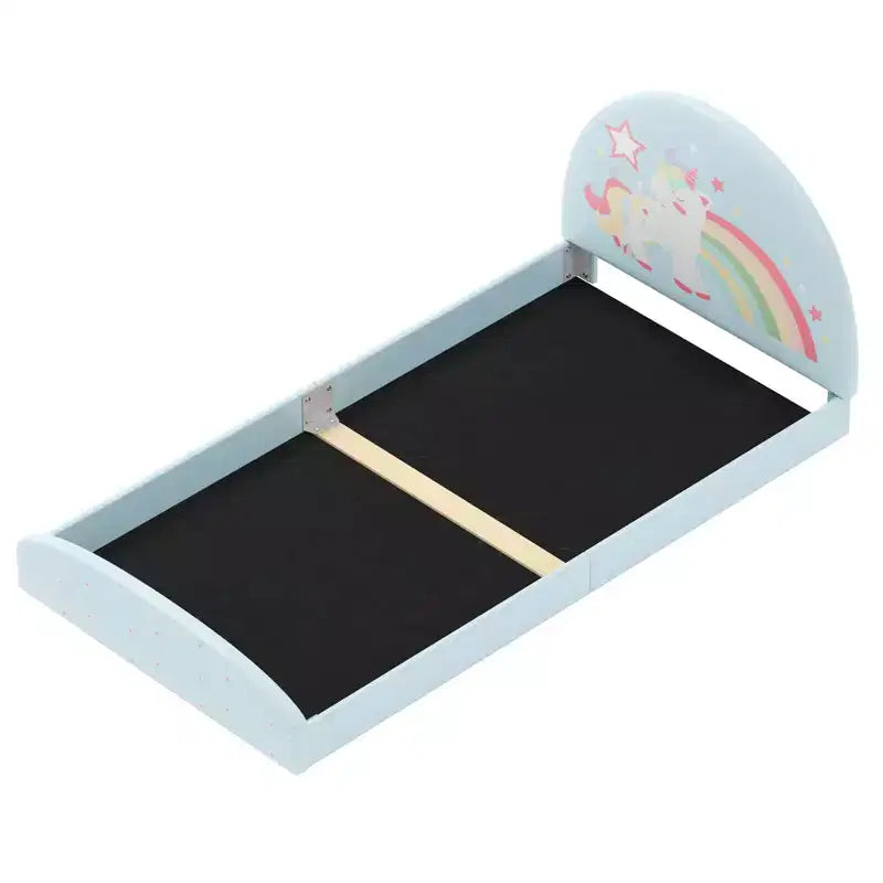Cadre de lit double avec tapis de sol en tissu Oxford 210D, latte de support centrale violet/bleu