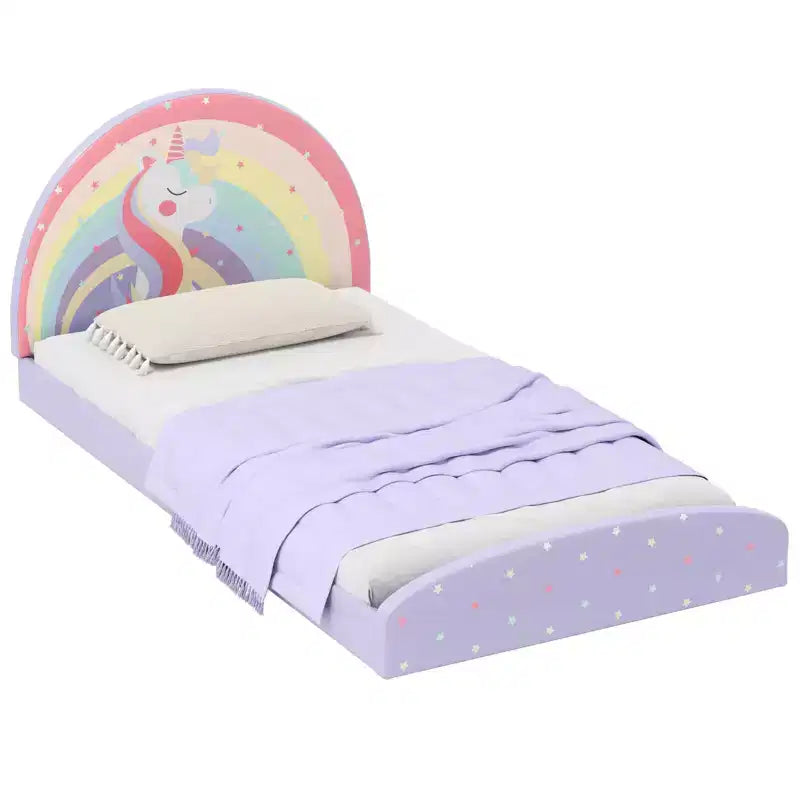 Cadre de lit double avec tapis de sol en tissu Oxford 210D, latte de support centrale violet/bleu