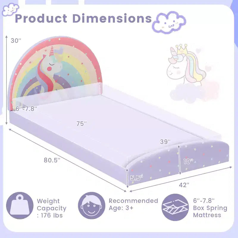 Cadre de lit double avec tapis de sol en tissu Oxford 210D, latte de support centrale violet/bleu