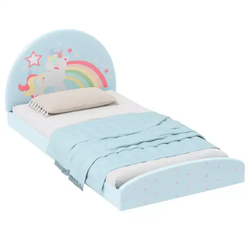 Cadre de lit double avec tapis de sol en tissu Oxford 210D, latte de support centrale violet/bleu