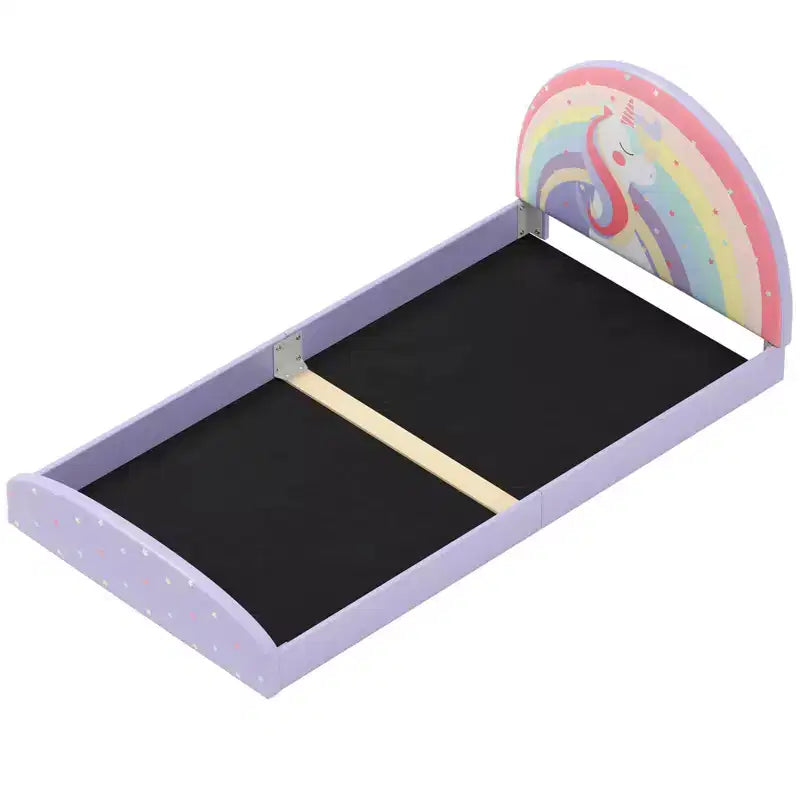 Cadre de lit double avec tapis de sol en tissu Oxford 210D, latte de support centrale violet/bleu