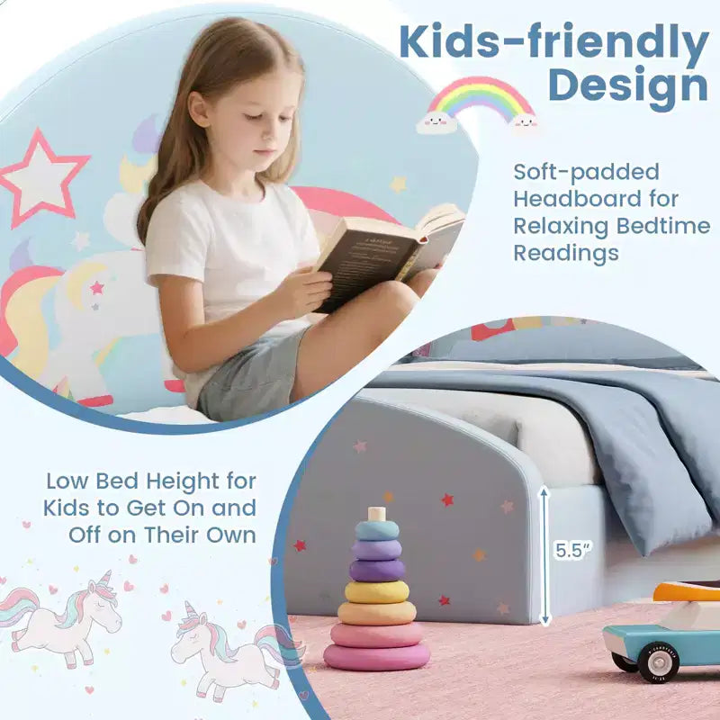 Cadre de lit double avec tapis de sol en tissu Oxford 210D, latte de support centrale violet/bleu