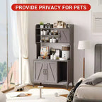 Meuble cache-litière grande taille pour chat avec 3 étagères ouvertes, maisonnette pour animal de compagnie de style rustique avec meuble de rangement et tapis à gratter