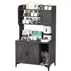 Meuble cache-litière grande taille pour chat avec 3 étagères ouvertes, maisonnette pour animal de compagnie de style rustique avec meuble de rangement et tapis à gratter