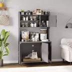Meuble cache-litière grande taille pour chat avec 3 étagères ouvertes, maisonnette pour animal de compagnie de style rustique avec meuble de rangement et tapis à gratter