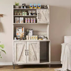 Large Cat Litter Box Enclosure Furniture with 3 Open Shelves, Farmhouse Style Pet House with Storage Cabinet & Scratch Pad