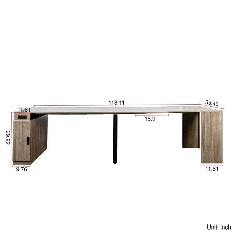 Table à manger extensible moderne 118IN, table de cuisine multifonctionnelle avec rangement, table pliante peu encombrante pour les fêtes, les réunions