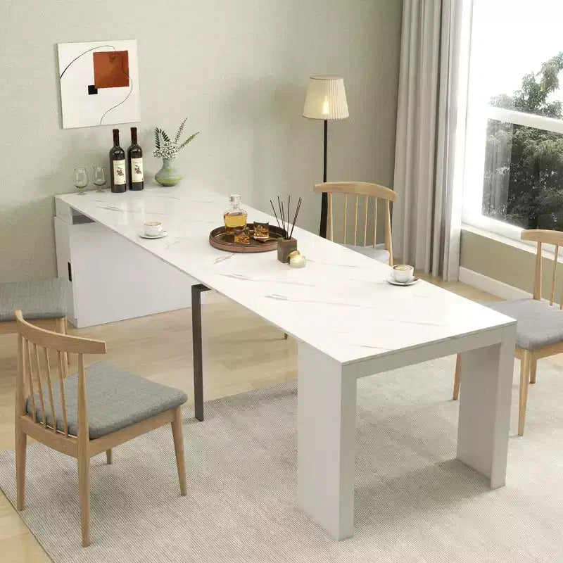 Table à manger extensible moderne 118IN, table de cuisine multifonctionnelle avec rangement, table pliante peu encombrante pour les fêtes, les réunions
