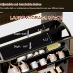 Meuble à chaussures de rangement pour entrée, meuble à chaussures basculant avec 2 tiroirs à abattant et panneau cannelé, étagère à chaussures étroite pour salon