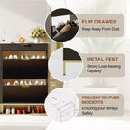 Meuble à chaussures de rangement pour entrée, meuble à chaussures basculant avec 2 tiroirs à abattant et panneau cannelé, étagère à chaussures étroite pour salon