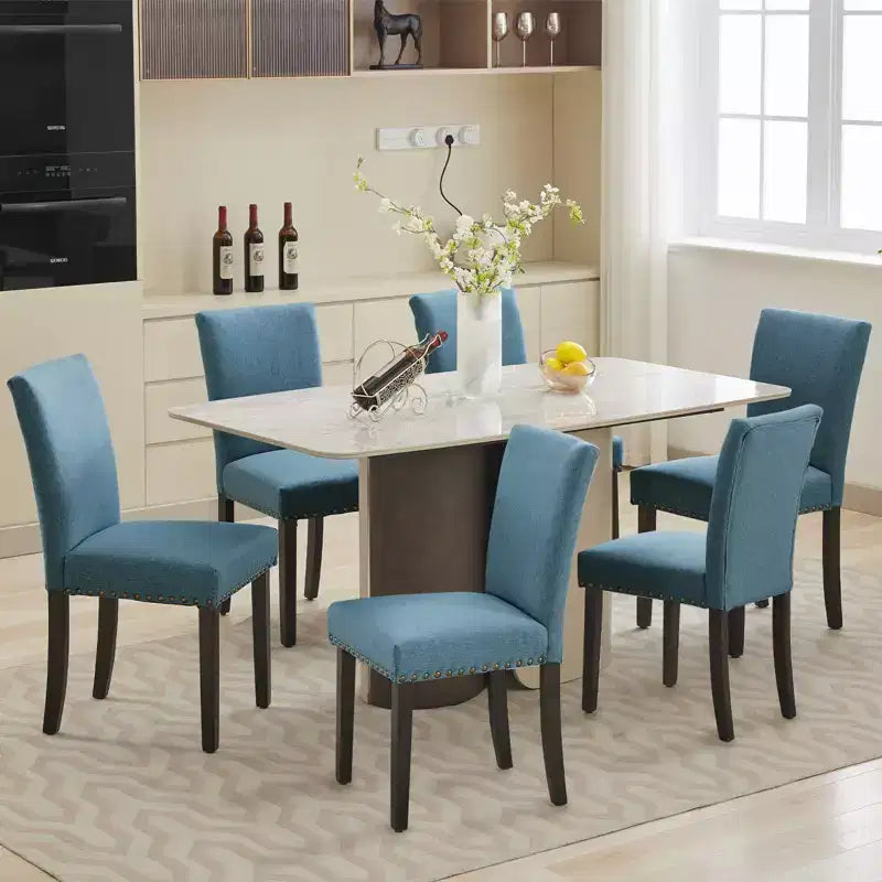 Lot de 2 chaises de salle à manger rembourrées avec garniture cloutée, chaises de salle à manger Parsons avec pieds en bois, chaises d'appoint en tissu pour la cuisine