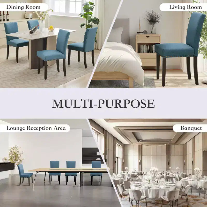 Lot de 2 chaises de salle à manger rembourrées avec garniture cloutée, chaises de salle à manger Parsons avec pieds en bois, chaises d'appoint en tissu pour la cuisine