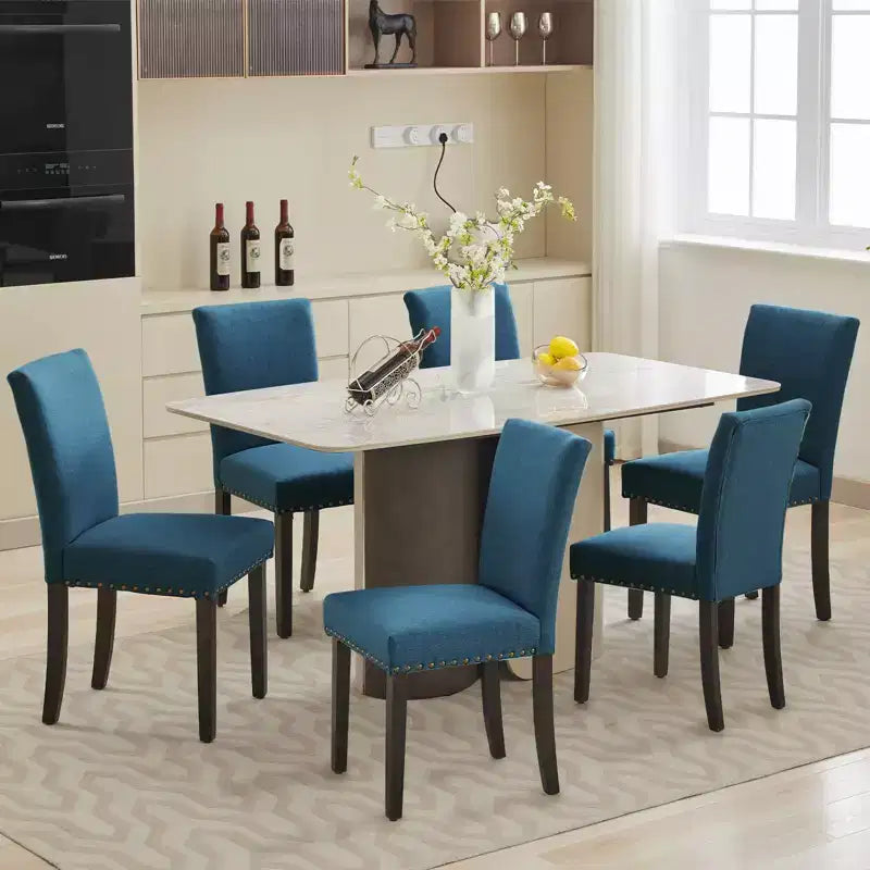 Lot de 2 chaises de salle à manger rembourrées avec garniture cloutée, chaises de salle à manger Parsons avec pieds en bois, chaises d'appoint en tissu pour la cuisine