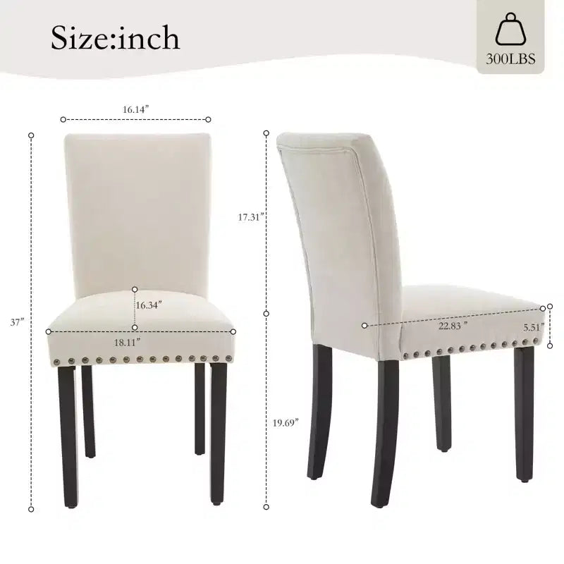 Lot de 2 chaises de salle à manger rembourrées avec garniture cloutée, chaises de salle à manger Parsons avec pieds en bois, chaises d'appoint en tissu pour la cuisine
