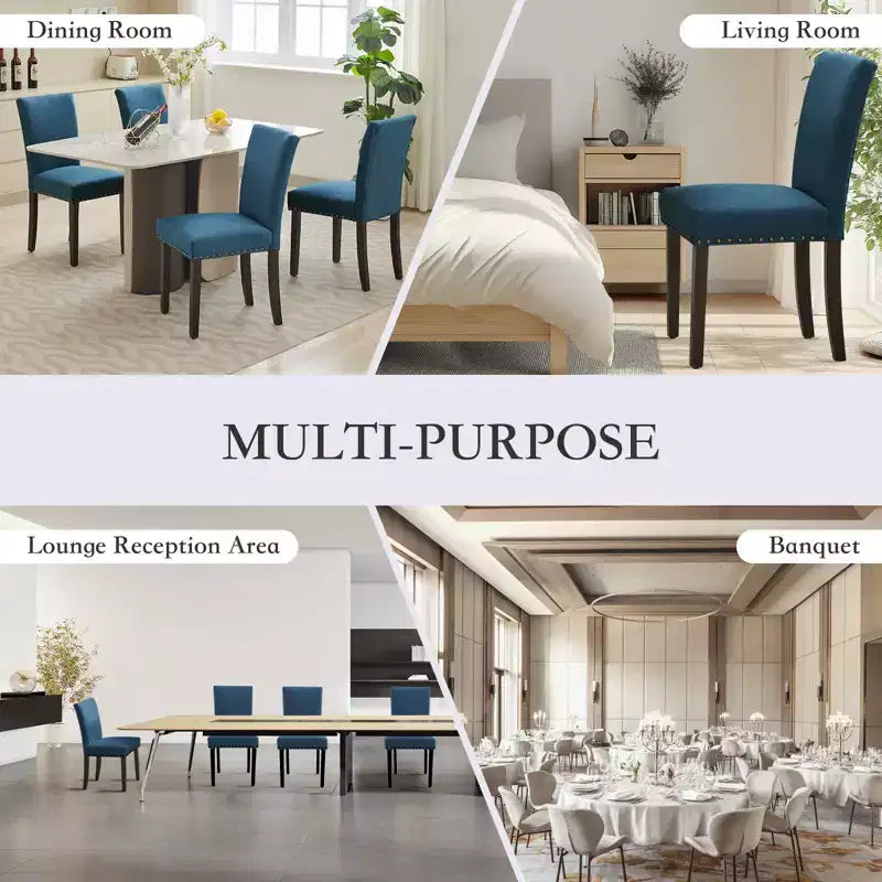 Lot de 2 chaises de salle à manger rembourrées avec garniture cloutée, chaises de salle à manger Parsons avec pieds en bois, chaises d'appoint en tissu pour la cuisine