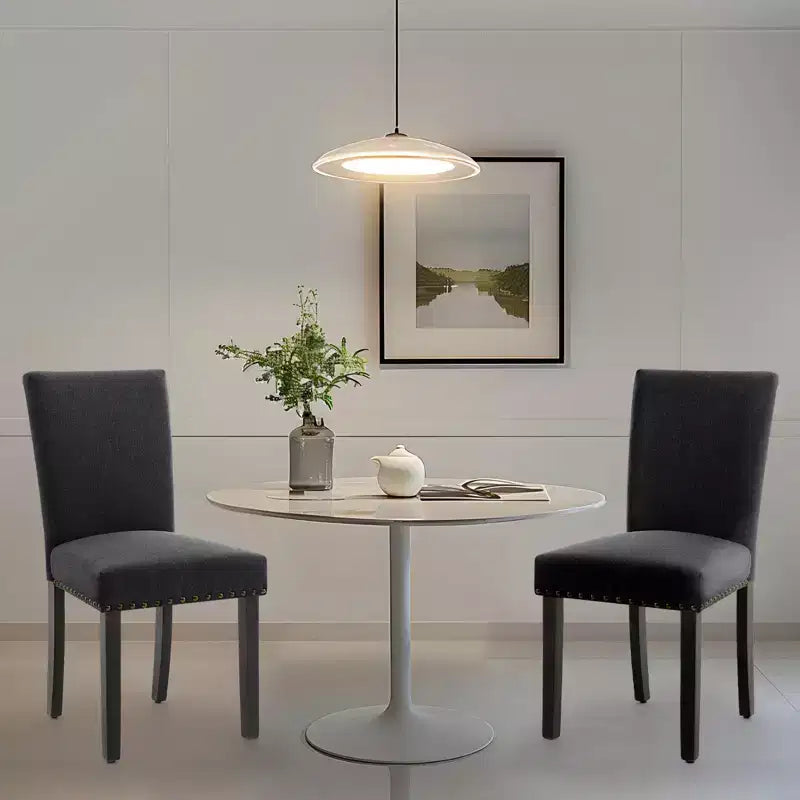 Lot de 2 chaises de salle à manger rembourrées avec garniture cloutée, chaises de salle à manger Parsons avec pieds en bois, chaises d'appoint en tissu pour la cuisine