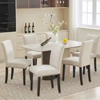 Lot de 2 chaises de salle à manger rembourrées avec garniture cloutée, chaises de salle à manger Parsons avec pieds en bois, chaises d'appoint en tissu pour la cuisine
