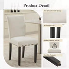 Lot de 2 chaises de salle à manger rembourrées avec garniture cloutée, chaises de salle à manger Parsons avec pieds en bois, chaises d'appoint en tissu pour la cuisine