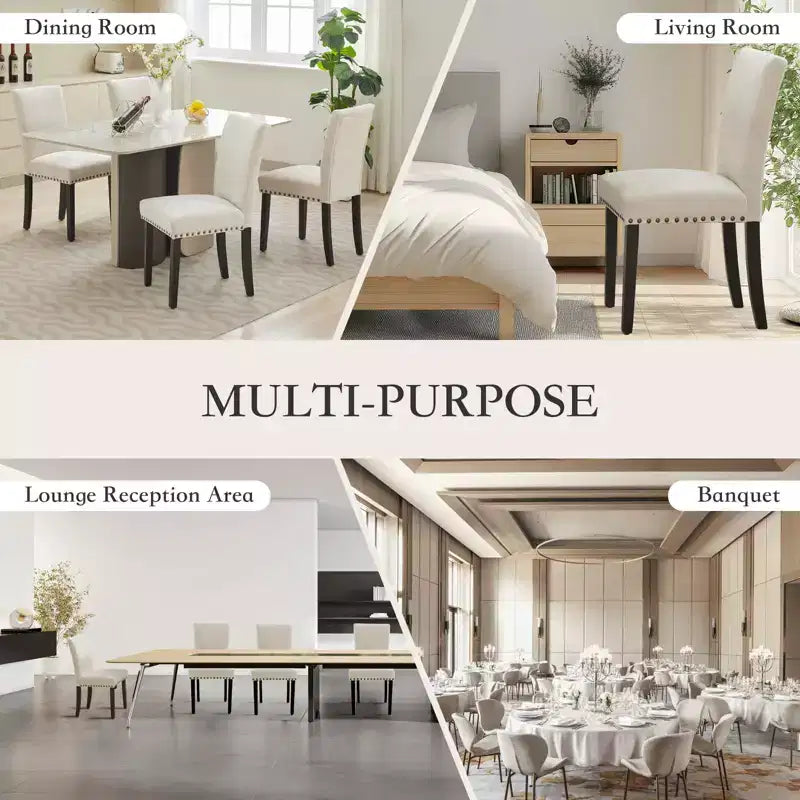 Lot de 2 chaises de salle à manger rembourrées avec garniture cloutée, chaises de salle à manger Parsons avec pieds en bois, chaises d'appoint en tissu pour la cuisine